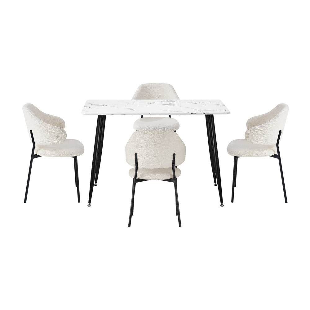 Oikiture 120cm Rectangle Dining Table with 4PCS Chairs Sherpa White-Dining Sets-PEROZ Accessories