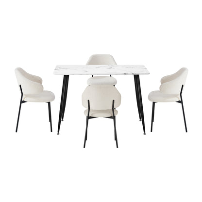 Oikiture 120cm Rectangle Dining Table with 4PCS Chairs Sherpa White-Dining Sets-PEROZ Accessories