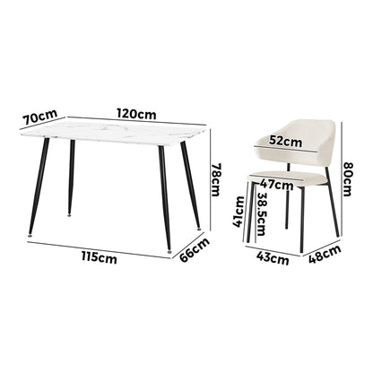 Oikiture 120cm Rectangle Dining Table with 4PCS Chairs Sherpa White-Dining Sets-PEROZ Accessories