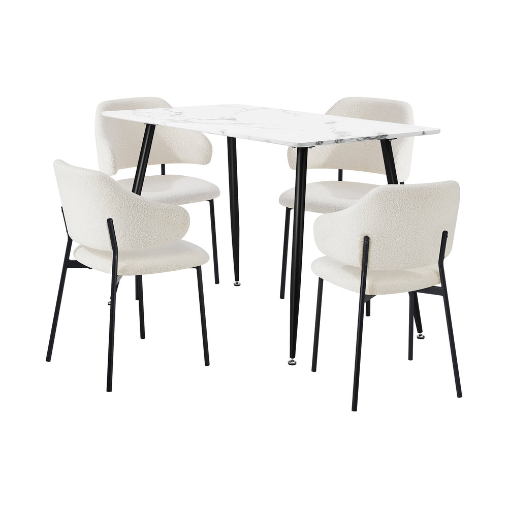 Oikiture 120cm Rectangle Dining Table with 4PCS Chairs Sherpa White-Dining Sets-PEROZ Accessories