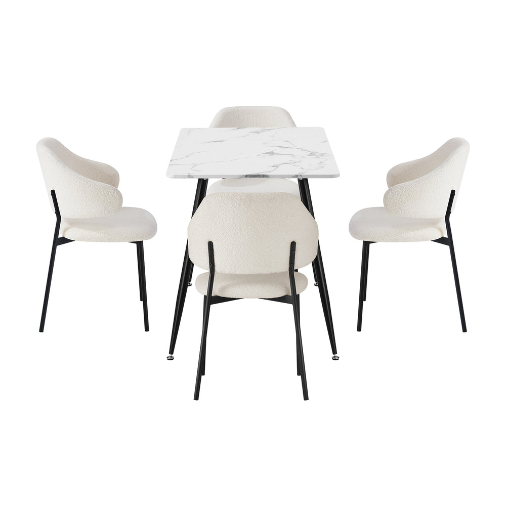 Oikiture 120cm Rectangle Dining Table with 4PCS Chairs Sherpa White-Dining Sets-PEROZ Accessories