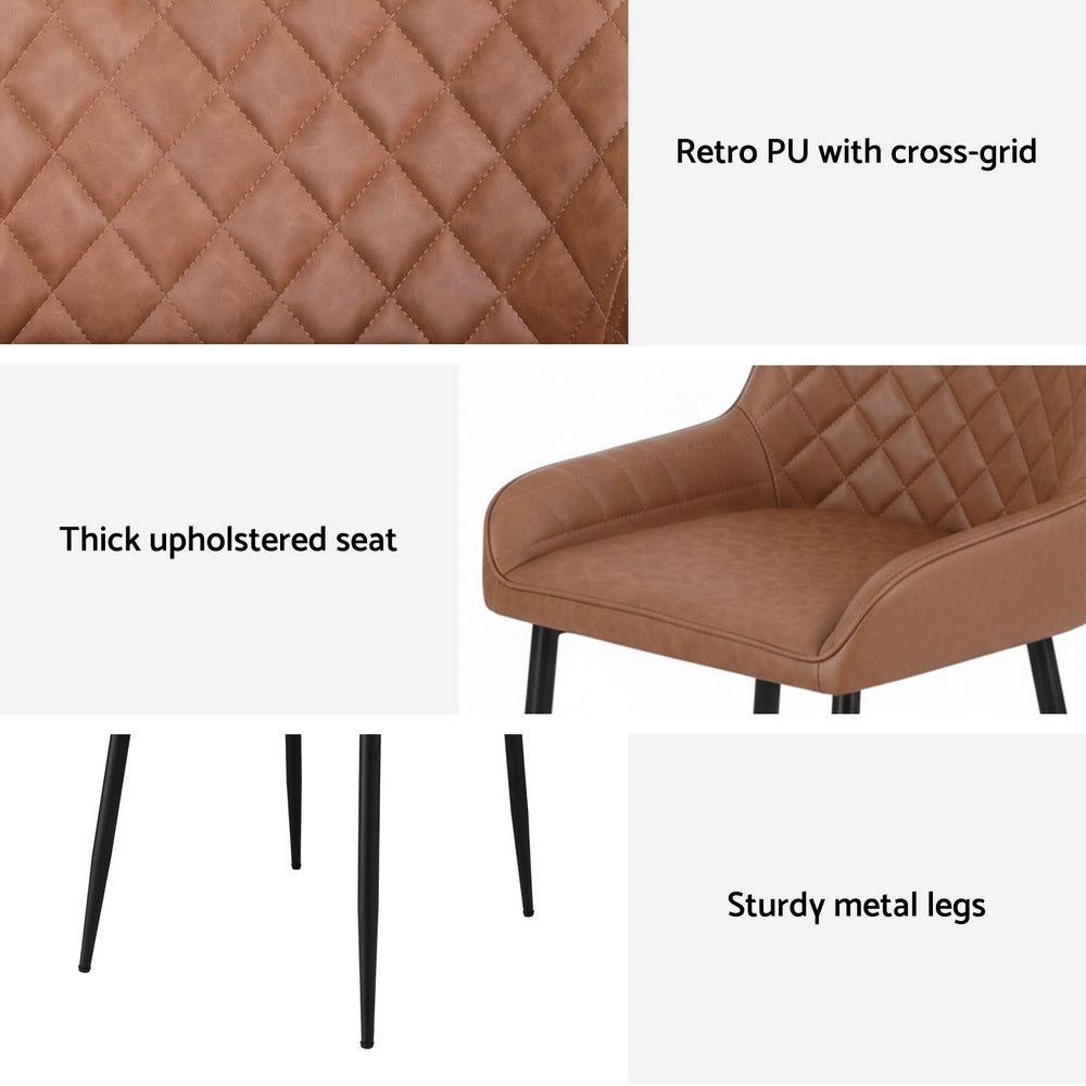 Artiss 2x Dining Chairs Retro PU Leather Kitchen Lounge Cafe Accent Chair Brown-Furniture &gt; Dining &gt; Kitchen &amp; Dining Chairs-PEROZ Accessories
