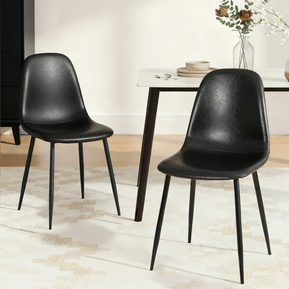 Artiss 2x Dining Chairs Retro PU Leather Kitchen Lounge Cafe Accent Chair Black-Furniture &gt; Dining &gt; Kitchen &amp; Dining Chairs-PEROZ Accessories