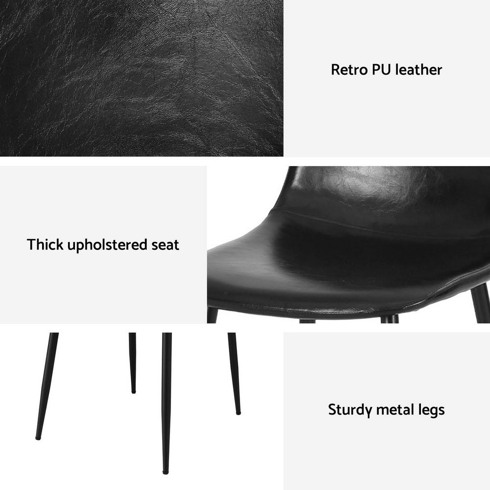 Artiss 4x Dining Chairs Retro PU Leather Kitchen Lounge Cafe Accent Chair Black-Furniture &gt; Dining &gt; Kitchen &amp; Dining Chairs-PEROZ Accessories
