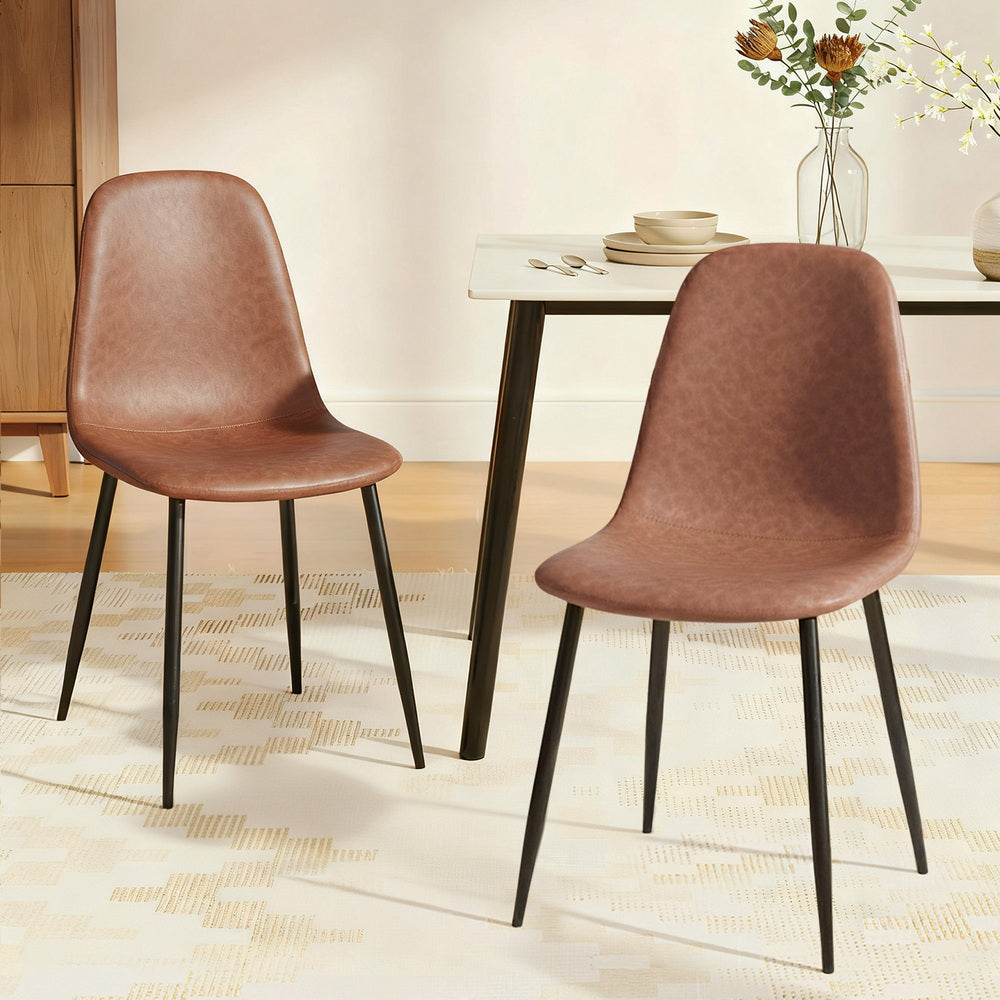 Artiss 2x Dining Chairs Retro PU Leather Kitchen Lounge Cafe Accent Chair Brown-Furniture &gt; Dining &gt; Kitchen &amp; Dining Chairs-PEROZ Accessories