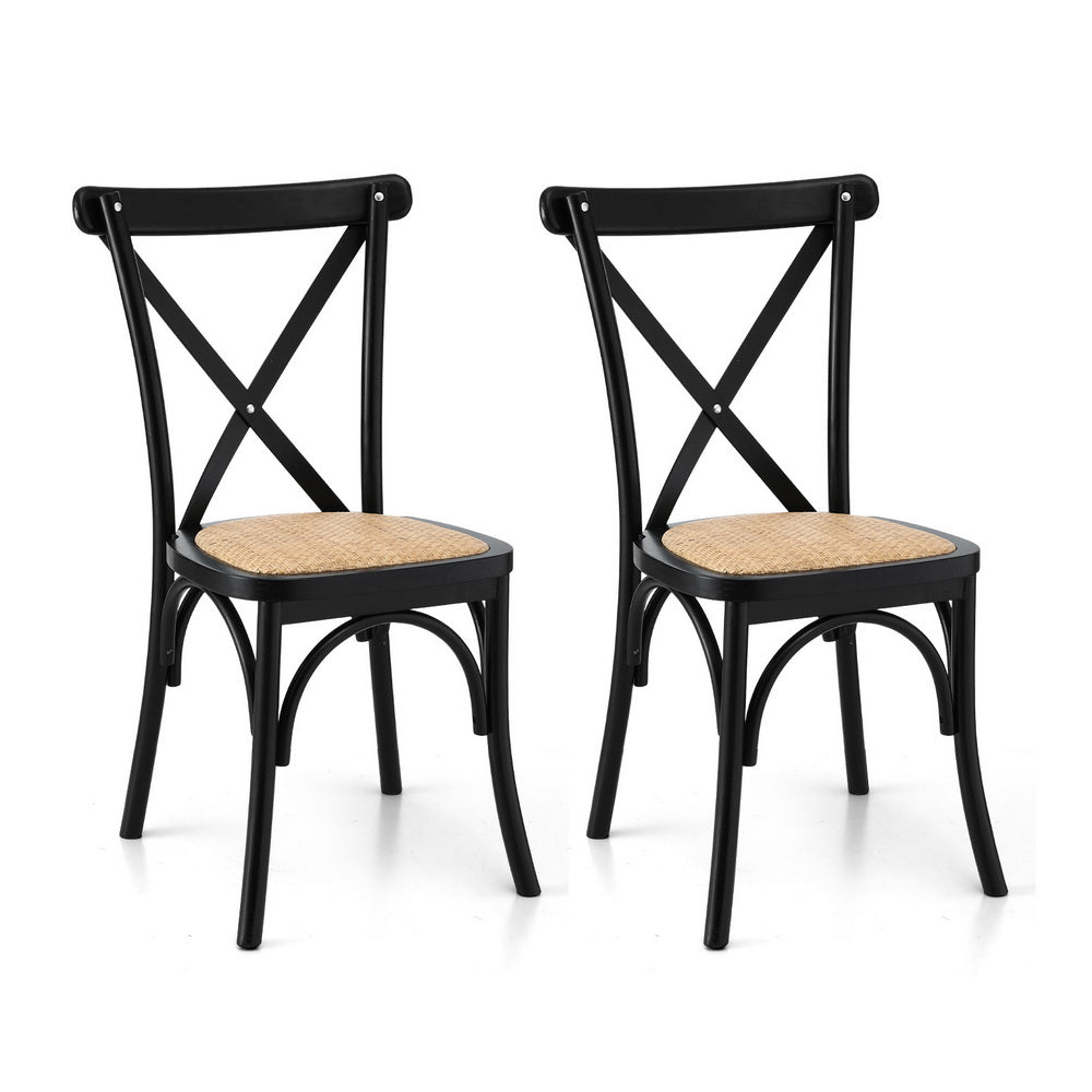 Artiss 2x Dining Chairs Rattan Wooden Kitchen Accent Chair Cafe Lounge Rubber Wood-Furniture &gt; Dining &gt; Kitchen &amp; Dining Chairs-PEROZ Accessories