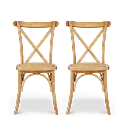 Artiss 2x Dining Chairs Rattan Wooden Kitchen Accent Chair Cafe Lounge Rubber Wood-Furniture &gt; Dining &gt; Kitchen &amp; Dining Chairs-PEROZ Accessories