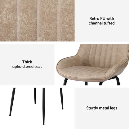 Artiss 2x Dining Chairs Retro PU Leather Kitchen Lounge Cafe Accent Chair Khaki-Furniture &gt; Dining &gt; Kitchen &amp; Dining Chairs-PEROZ Accessories