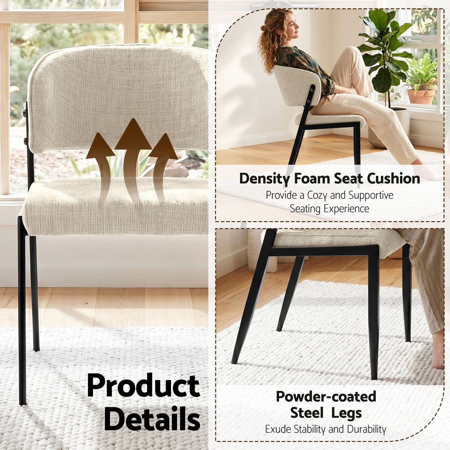 Artiss Dining Chairs Set of 2 Linen Fabric Soft Upholstered Chairs Beige
