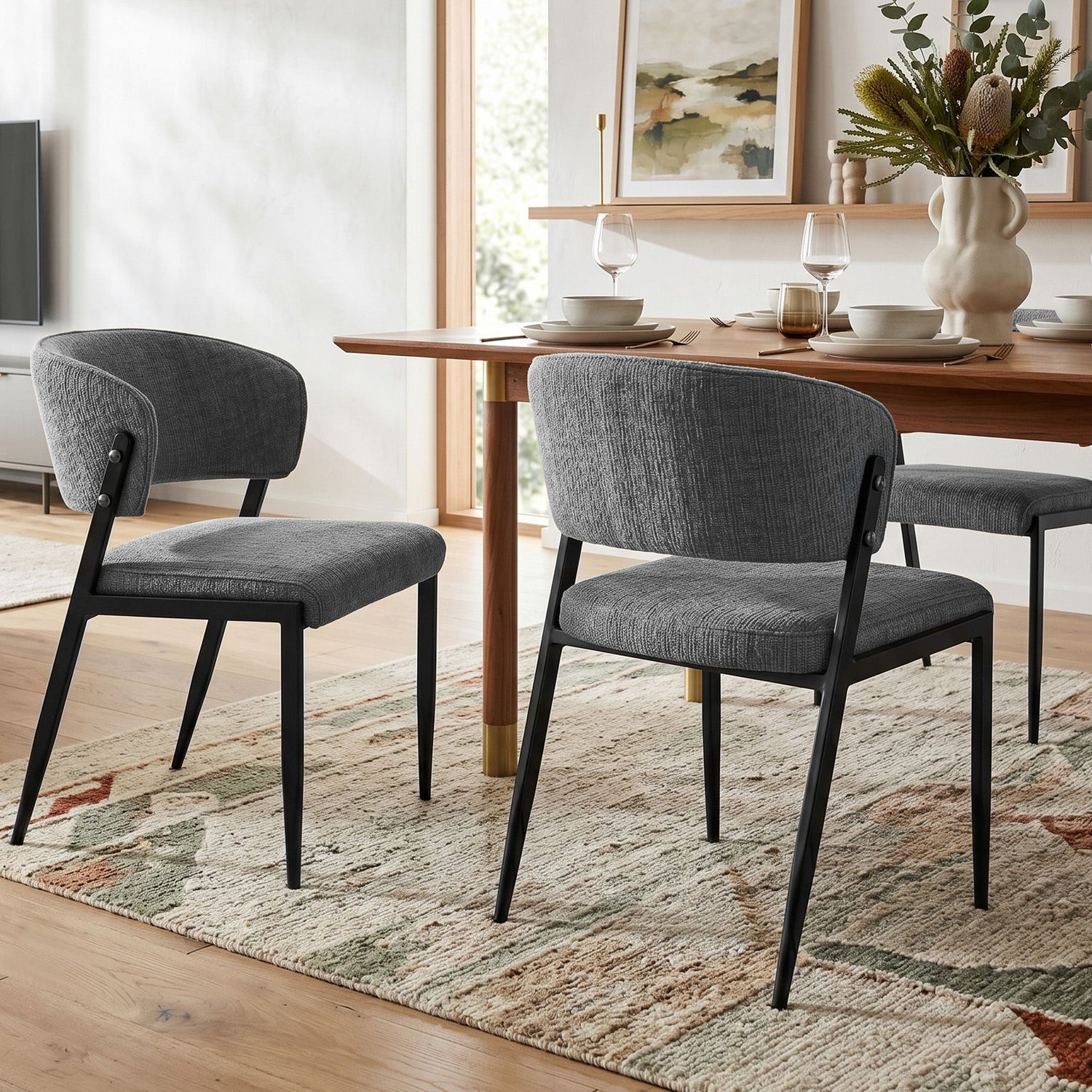 Artiss Dining Chairs Set of 2 Linen Fabric Soft Upholstered Chairs Grey