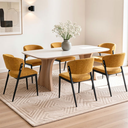 Artiss Dining Chairs Set of 6 Linen Fabric Soft Upholstered Chairs Mustard