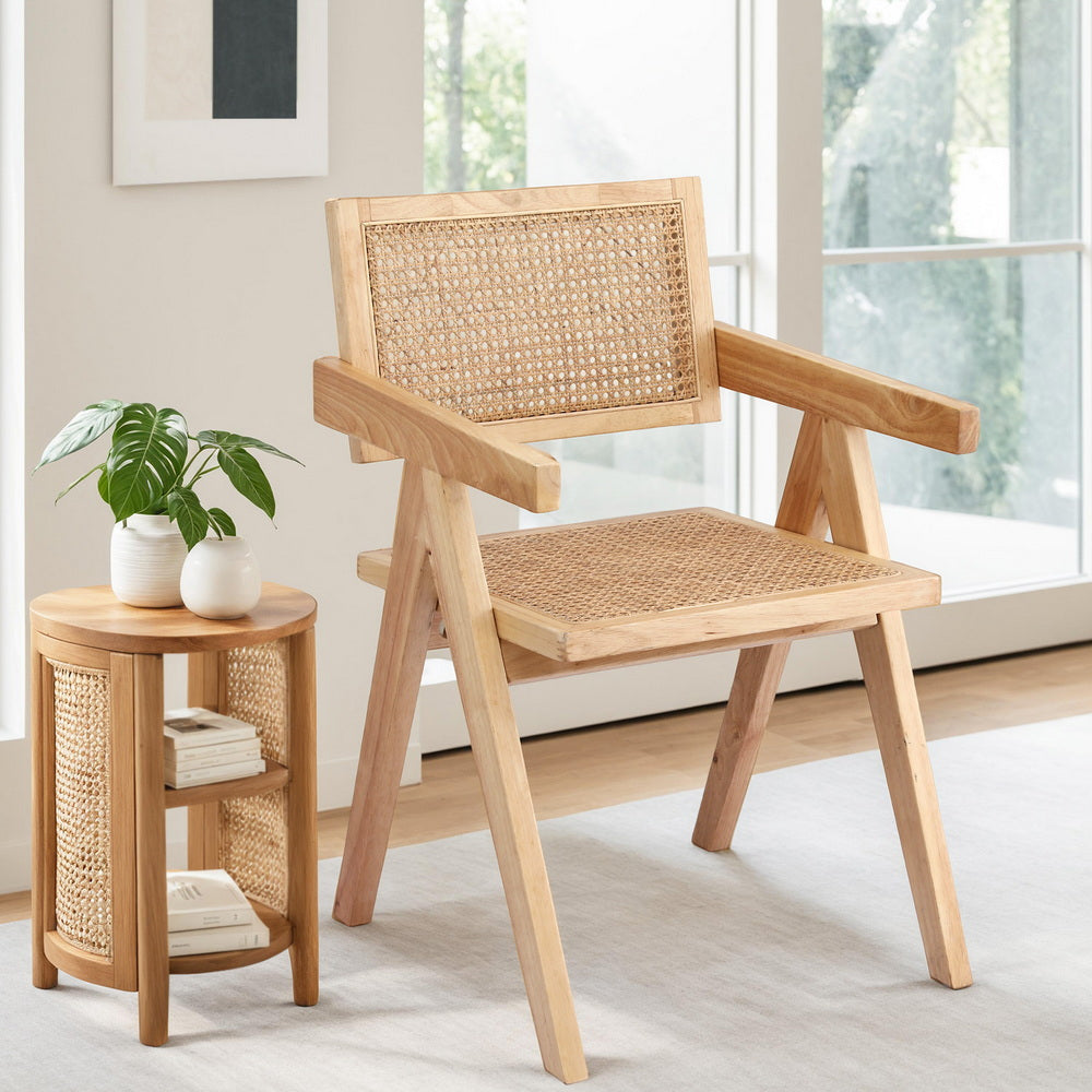 Artiss 1x Dining Chair Wooden Rattan Seat Rubber Wood Frame-Furniture &gt; Dining &gt; Kitchen &amp; Dining Chairs-PEROZ Accessories