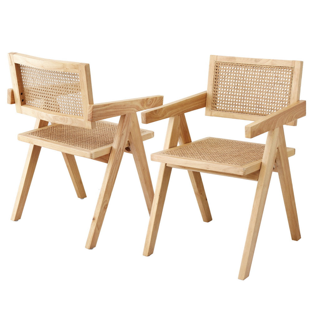 Artiss 2x Dining Chairs Wooden Rattan Seat Rubber Wood Frame-Furniture &gt; Dining &gt; Kitchen &amp; Dining Chairs-PEROZ Accessories