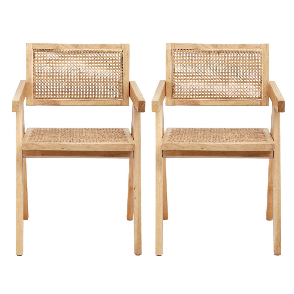 Artiss 2x Dining Chairs Wooden Rattan Seat Rubber Wood Frame-Furniture &gt; Dining &gt; Kitchen &amp; Dining Chairs-PEROZ Accessories