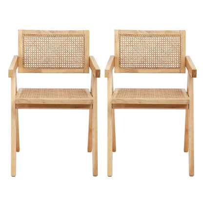 Artiss 2x Dining Chairs Wooden Rattan Seat Rubber Wood Frame-Furniture &gt; Dining &gt; Kitchen &amp; Dining Chairs-PEROZ Accessories