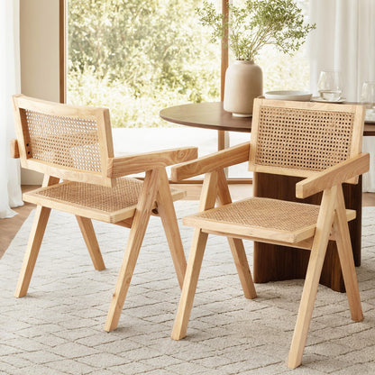 Artiss 2x Dining Chairs Wooden Rattan Seat Rubber Wood Frame-Furniture &gt; Dining &gt; Kitchen &amp; Dining Chairs-PEROZ Accessories