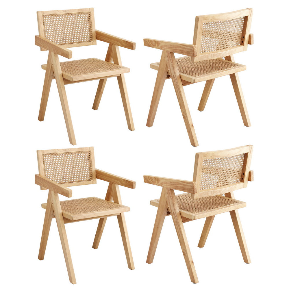 Artiss 4x Dining Chairs Wooden Rattan Seat Rubber Wood Frame-Furniture &gt; Dining &gt; Kitchen &amp; Dining Chairs-PEROZ Accessories