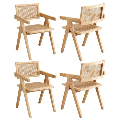 Artiss 4x Dining Chairs Wooden Rattan Seat Rubber Wood Frame-Furniture &gt; Dining &gt; Kitchen &amp; Dining Chairs-PEROZ Accessories
