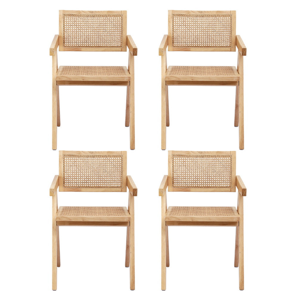 Artiss 4x Dining Chairs Wooden Rattan Seat Rubber Wood Frame-Furniture &gt; Dining &gt; Kitchen &amp; Dining Chairs-PEROZ Accessories
