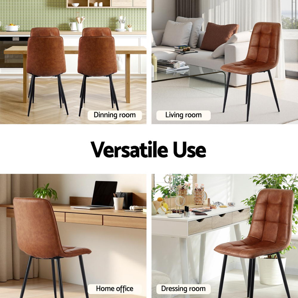 Artiss 4x Dining Chairs Retro PU Leather Kitchen Lounge Cafe Accent Chair Brown-Furniture &gt; Dining &gt; Kitchen &amp; Dining Chairs-PEROZ Accessories