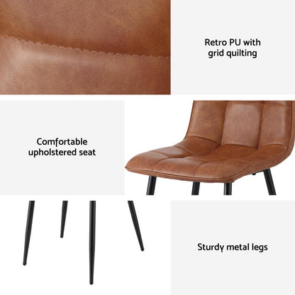 Artiss 4x Dining Chairs Retro PU Leather Kitchen Lounge Cafe Accent Chair Brown-Furniture &gt; Dining &gt; Kitchen &amp; Dining Chairs-PEROZ Accessories