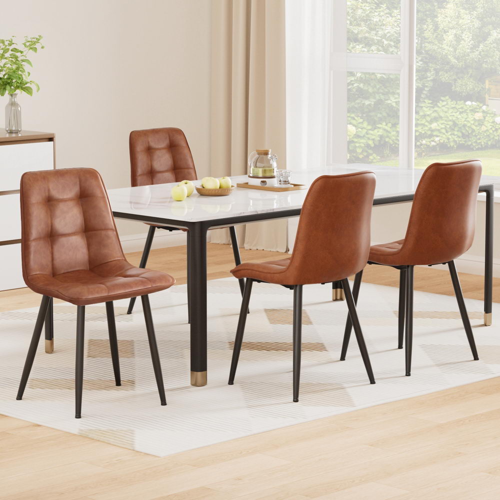 Artiss 4x Dining Chairs Retro PU Leather Kitchen Lounge Cafe Accent Chair Brown-Furniture &gt; Dining &gt; Kitchen &amp; Dining Chairs-PEROZ Accessories