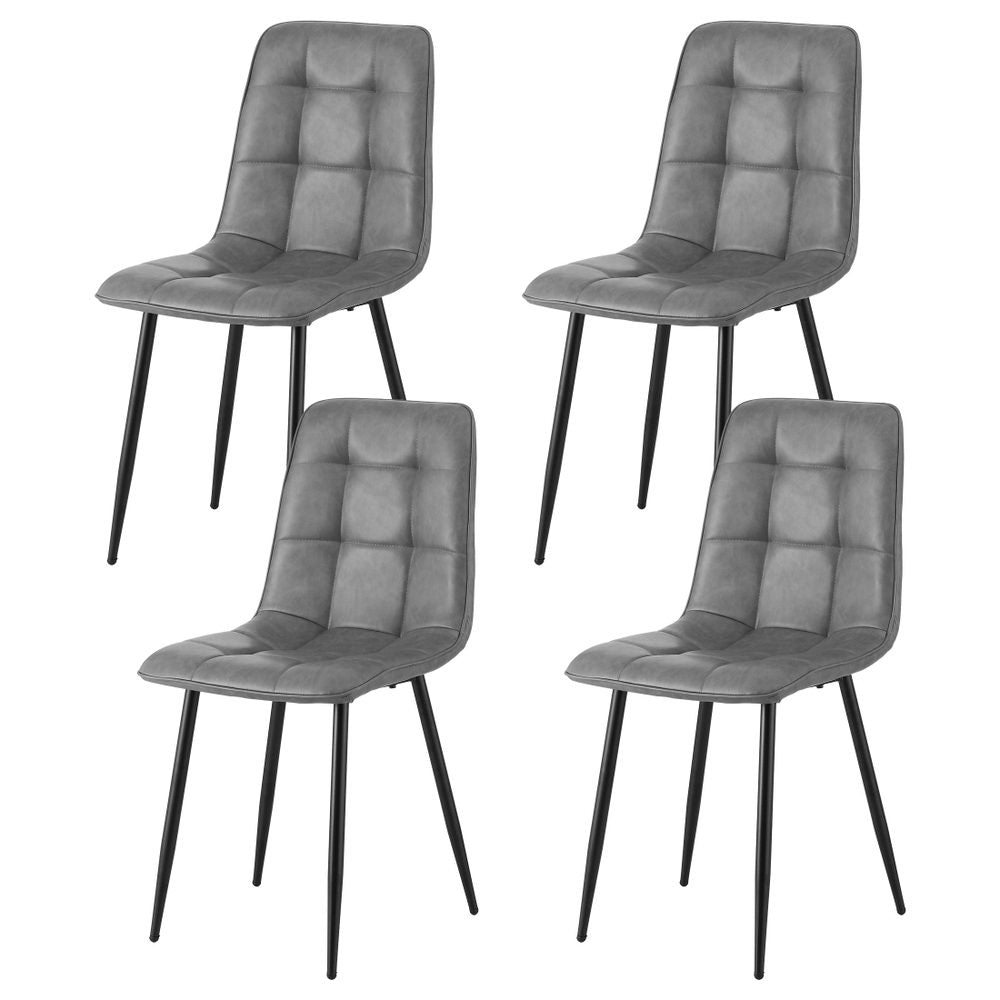 Artiss 4x Dining Chairs Retro PU Leather Kitchen Lounge Cafe Accent Chair Grey-Furniture &gt; Dining &gt; Kitchen &amp; Dining Chairs-PEROZ Accessories