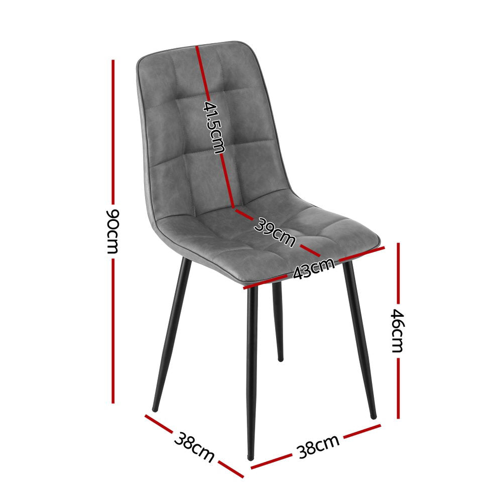 Artiss 4x Dining Chairs Retro PU Leather Kitchen Lounge Cafe Accent Chair Grey-Furniture &gt; Dining &gt; Kitchen &amp; Dining Chairs-PEROZ Accessories