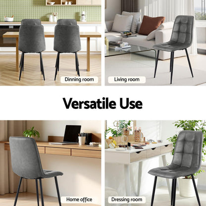 Artiss 4x Dining Chairs Retro PU Leather Kitchen Lounge Cafe Accent Chair Grey-Furniture &gt; Dining &gt; Kitchen &amp; Dining Chairs-PEROZ Accessories