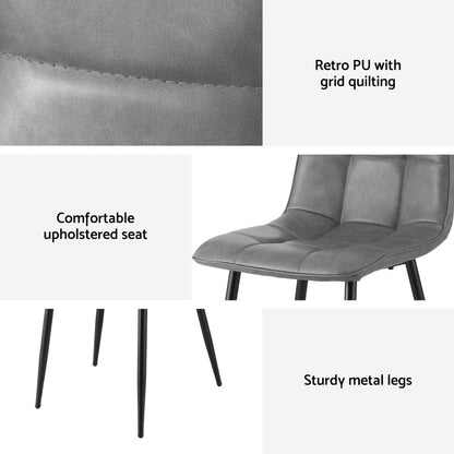 Artiss 4x Dining Chairs Retro PU Leather Kitchen Lounge Cafe Accent Chair Grey-Furniture &gt; Dining &gt; Kitchen &amp; Dining Chairs-PEROZ Accessories