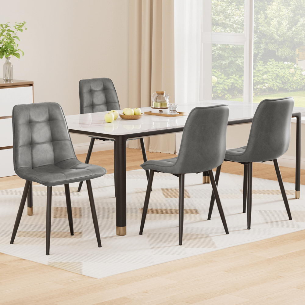Artiss 4x Dining Chairs Retro PU Leather Kitchen Lounge Cafe Accent Chair Grey-Furniture &gt; Dining &gt; Kitchen &amp; Dining Chairs-PEROZ Accessories