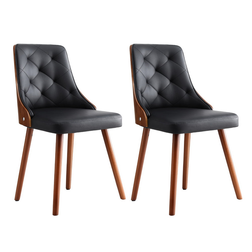 1 Set of 2 Artiss Dining Chairs Black PU-Furniture &gt; Dining &gt; Kitchen &amp; Dining Chairs-PEROZ Accessories