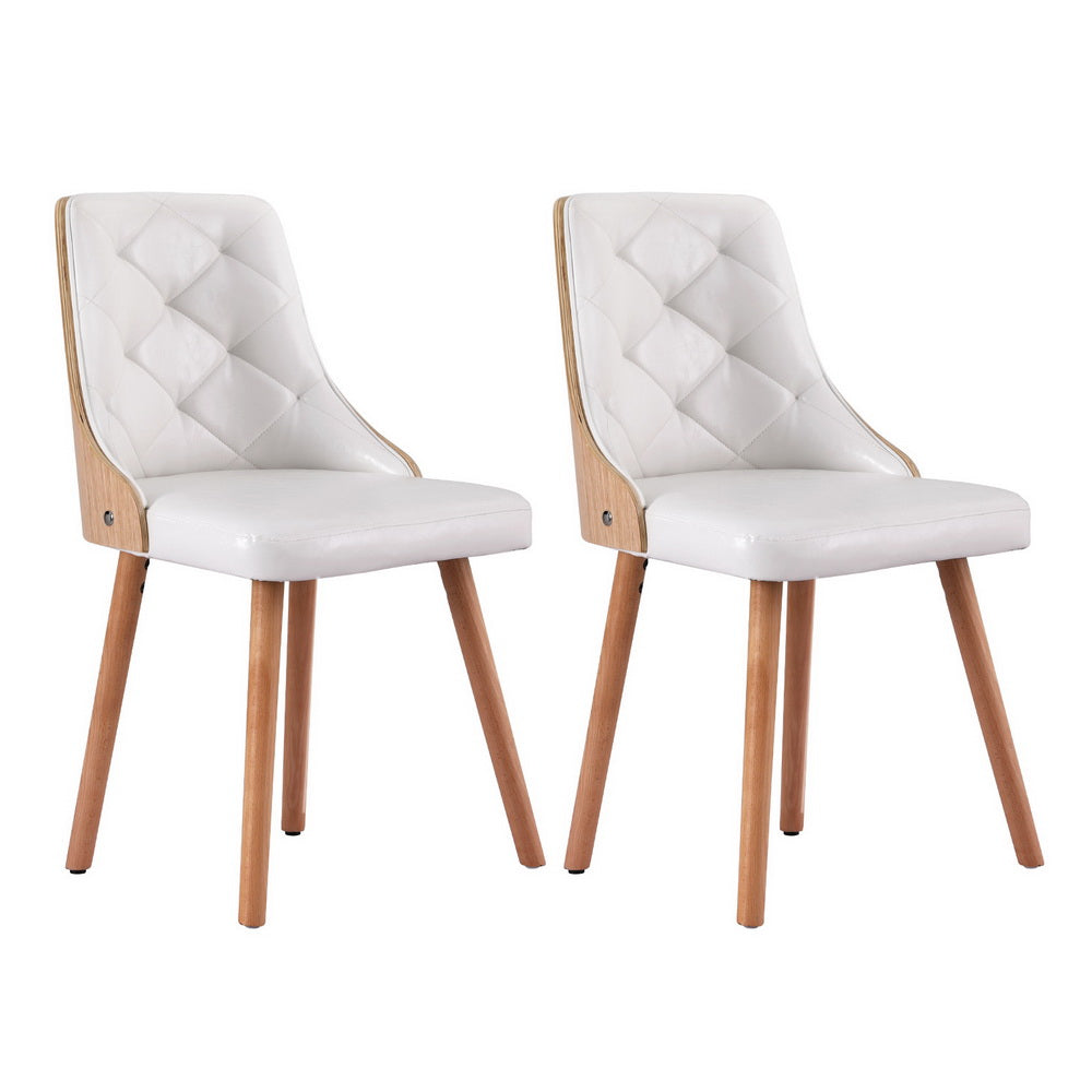 1 Set of 2 Artiss Dining Chairs White PU-Furniture &gt; Dining &gt; Kitchen &amp; Dining Chairs-PEROZ Accessories
