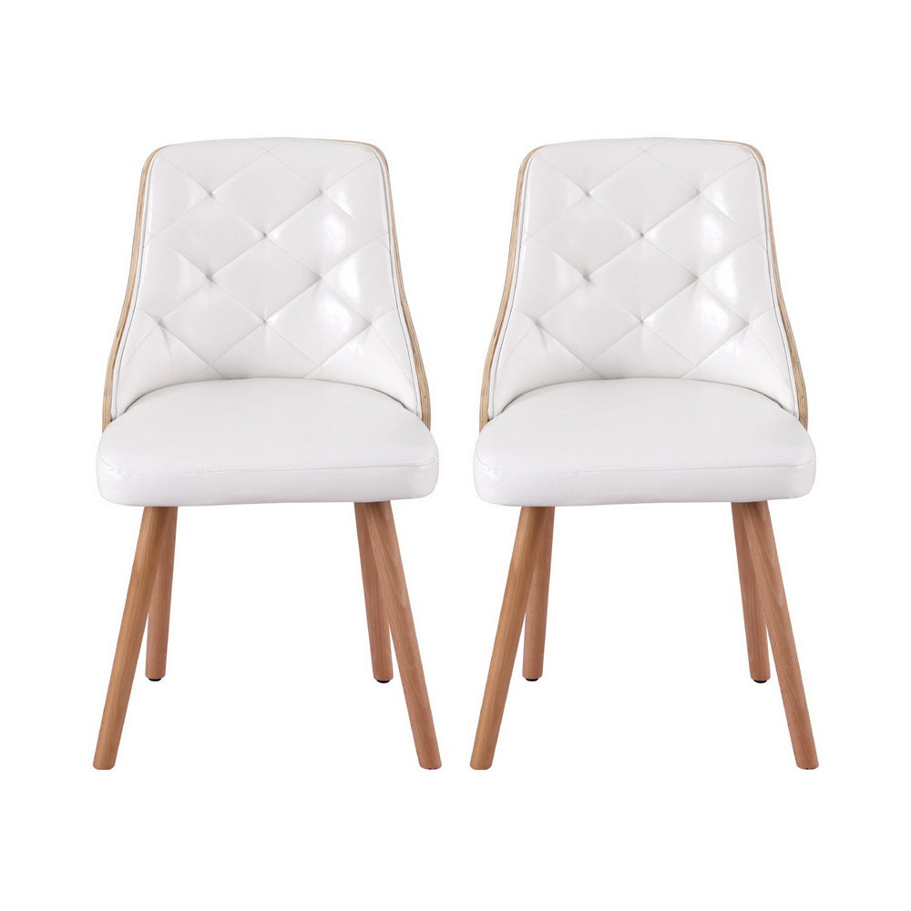 1 Set of 2 Artiss Dining Chairs White PU-Furniture &gt; Dining &gt; Kitchen &amp; Dining Chairs-PEROZ Accessories