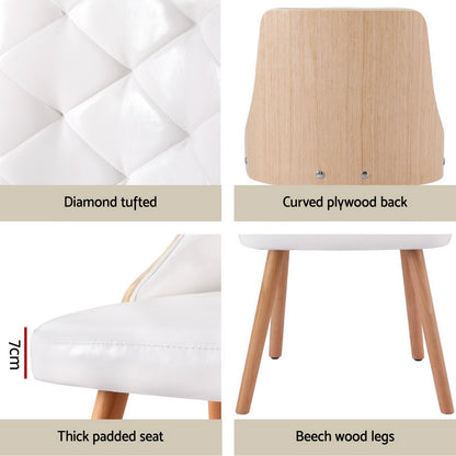 1 Set of 2 Artiss Dining Chairs White PU-Furniture &gt; Dining &gt; Kitchen &amp; Dining Chairs-PEROZ Accessories