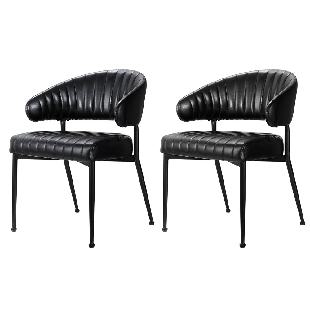 Artiss Dining Chairs Set of 2 Leather Hollow Armchair Black-Furniture &gt; Bar Stools &amp; Chairs-PEROZ Accessories