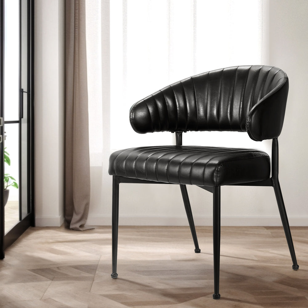 Artiss Dining Chairs Set of 2 Leather Hollow Armchair Black-Furniture &gt; Bar Stools &amp; Chairs-PEROZ Accessories