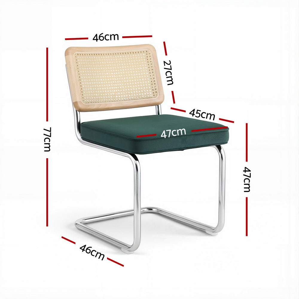 Artiss Dining Chairs Set of 2 Velvet Rattan Cantilever Green-Furniture &gt; Dining &gt; Kitchen &amp; Dining Chairs-PEROZ Accessories