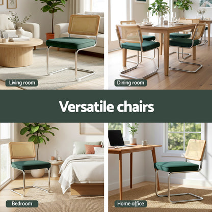 Artiss Dining Chairs Set of 4 Velvet Rattan Cantilever Green-Furniture &gt; Dining &gt; Kitchen &amp; Dining Chairs-PEROZ Accessories