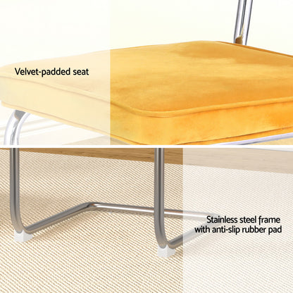 Artiss Dining Chairs Set of 2 Velvet Rattan Cantilever Yellow-Furniture &gt; Bar Stools &amp; Chairs-PEROZ Accessories