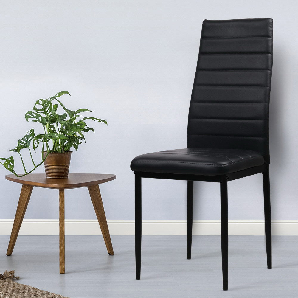 Artiss Dining Chairs Set of 4 Leather Channel Tufted Black-Dining Chairs-PEROZ Accessories