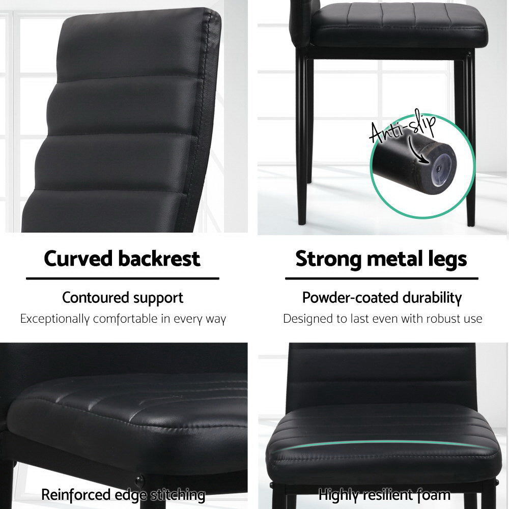 Artiss Dining Chairs Set of 4 Leather Channel Tufted Black-Dining Chairs-PEROZ Accessories