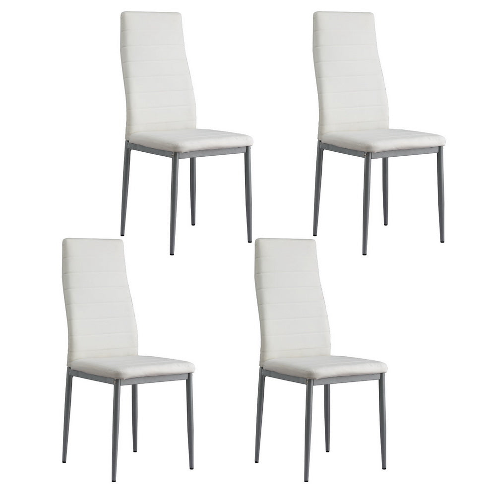 Artiss Dining Chairs Set of 4 Leather Channel Tufted White-Furniture &gt; Dining &gt; Kitchen &amp; Dining Chairs-PEROZ Accessories