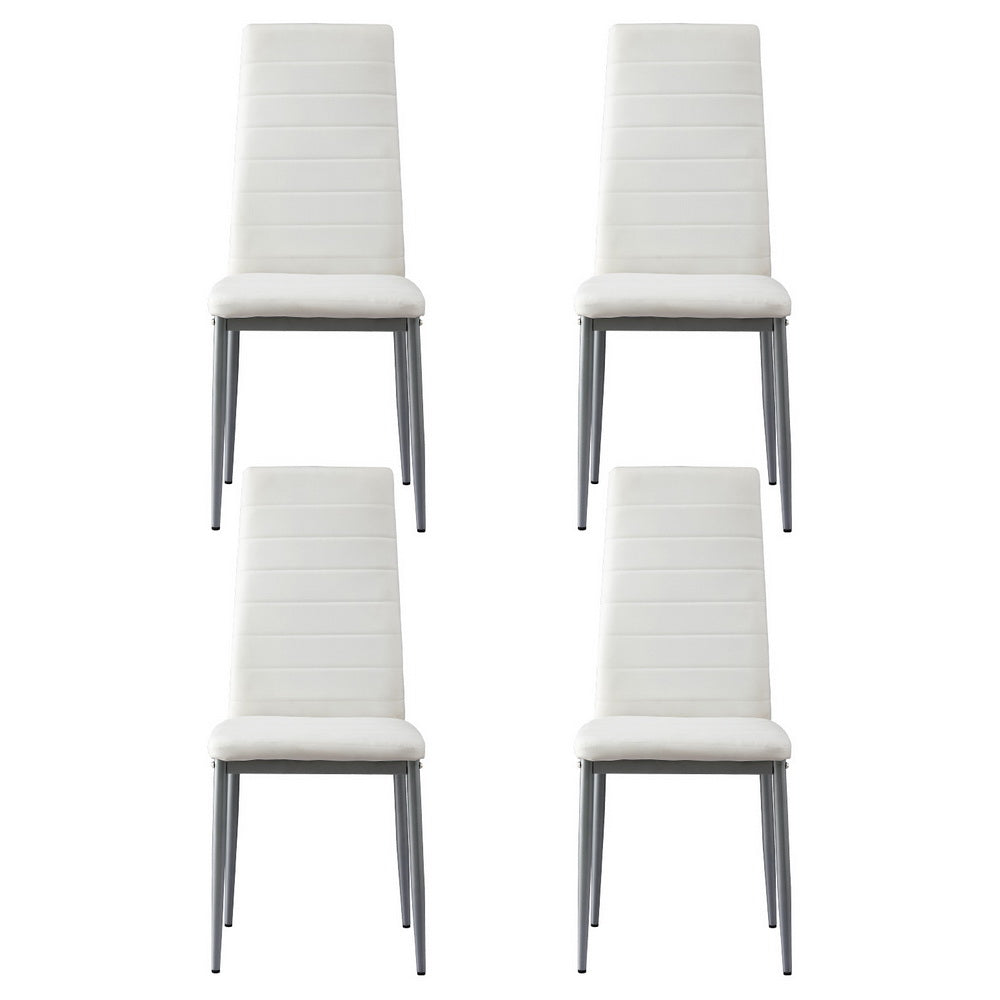 Artiss Dining Chairs Set of 4 Leather Channel Tufted White-Furniture &gt; Dining &gt; Kitchen &amp; Dining Chairs-PEROZ Accessories