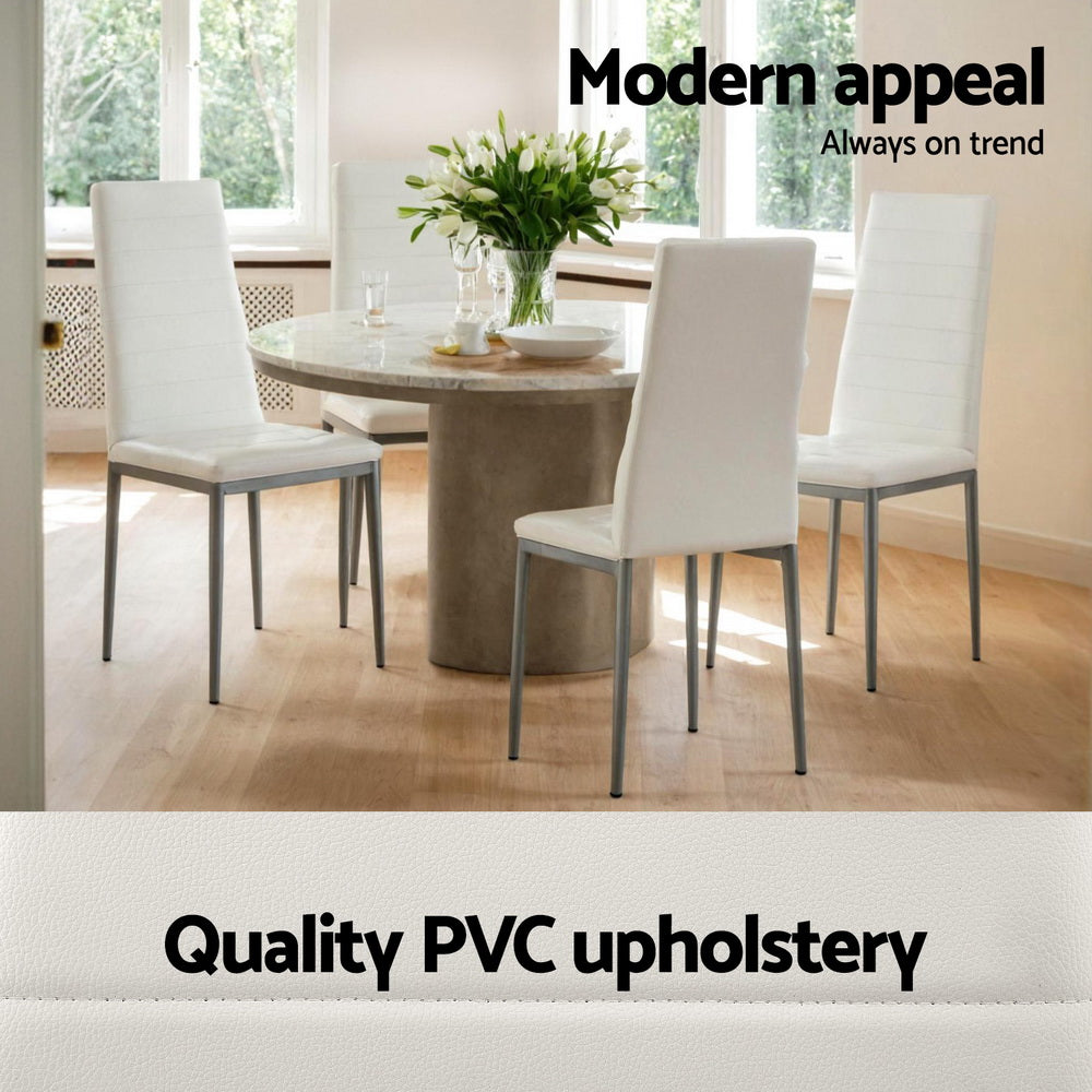 Artiss Dining Chairs Set of 4 Leather Channel Tufted White-Furniture &gt; Dining &gt; Kitchen &amp; Dining Chairs-PEROZ Accessories