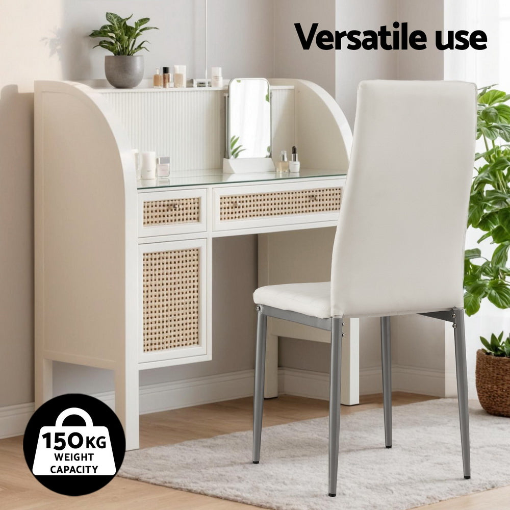 Artiss Dining Chairs Set of 4 Leather Channel Tufted White-Furniture &gt; Dining &gt; Kitchen &amp; Dining Chairs-PEROZ Accessories