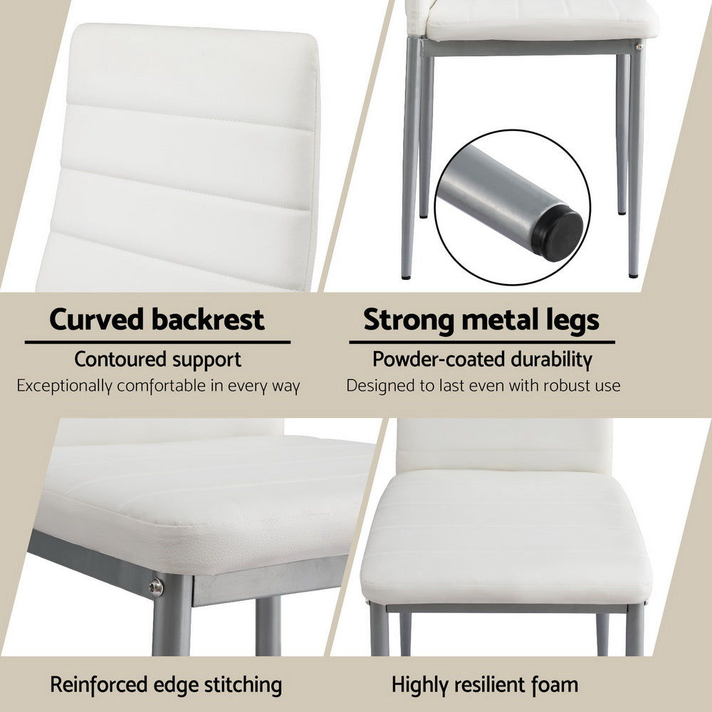 Artiss Dining Chairs Set of 4 Leather Channel Tufted White-Furniture &gt; Dining &gt; Kitchen &amp; Dining Chairs-PEROZ Accessories