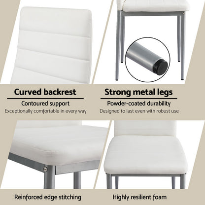 Artiss Dining Chairs Set of 4 Leather Channel Tufted White-Furniture &gt; Dining &gt; Kitchen &amp; Dining Chairs-PEROZ Accessories