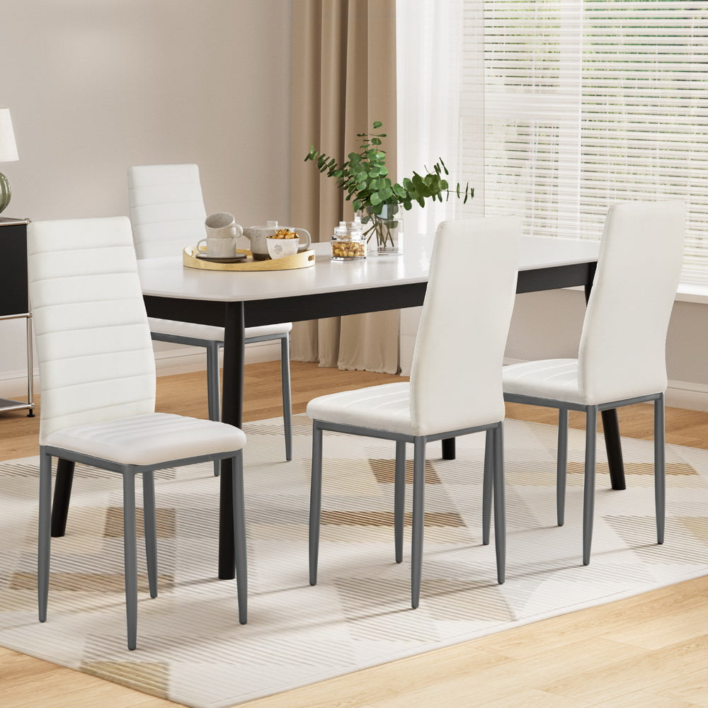 Artiss Dining Chairs Set of 4 Leather Channel Tufted White-Furniture &gt; Dining &gt; Kitchen &amp; Dining Chairs-PEROZ Accessories