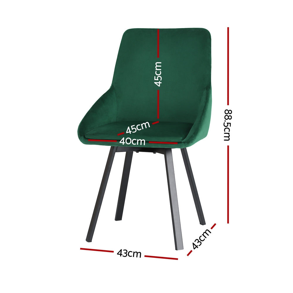Artiss Dining Chairs Set of 2 Velvet Swivel Base Green-Furniture &gt; Dining-PEROZ Accessories